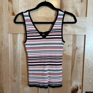 NWT White House Black Market V Neck Lace Back Rib Striped Tank Top S Reversible